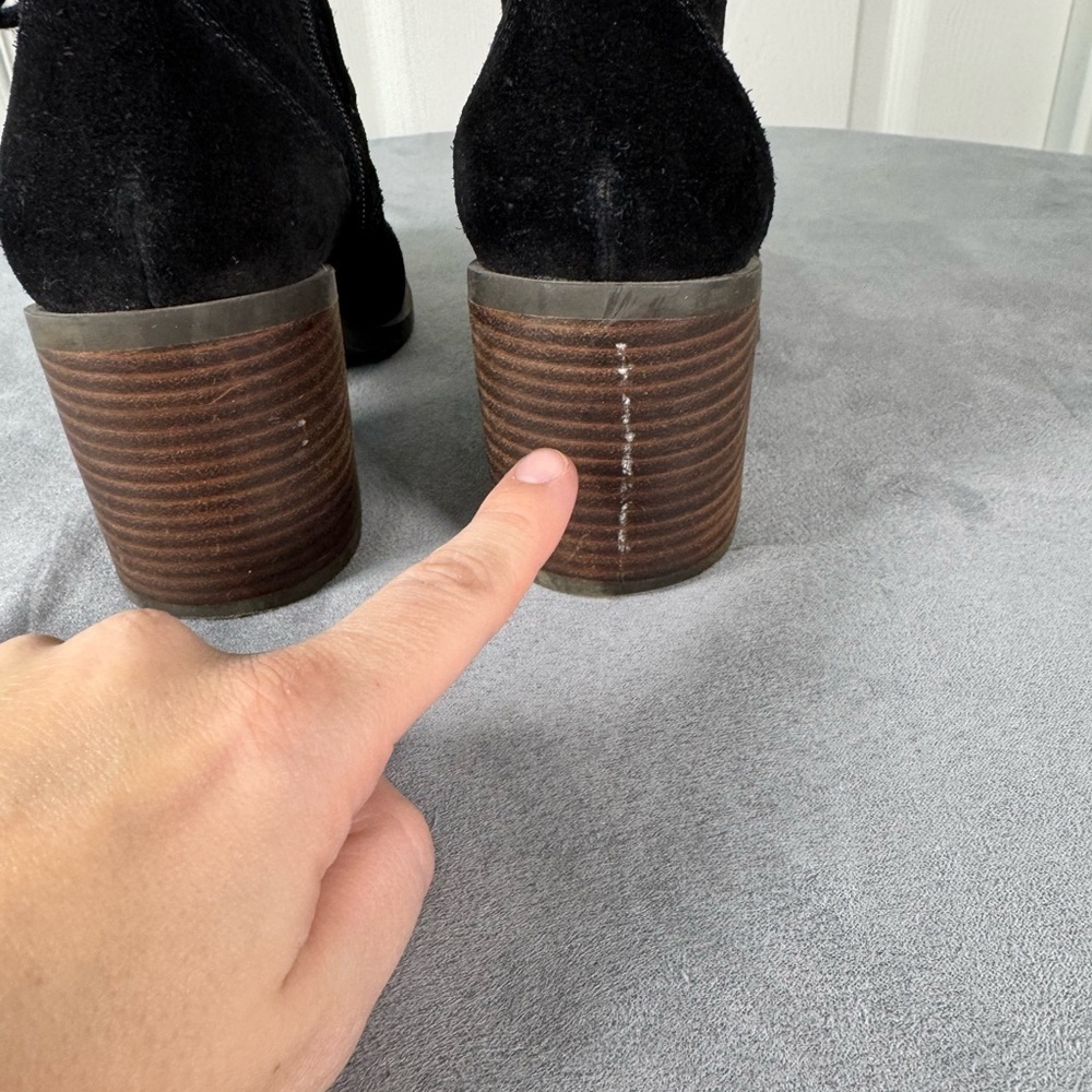 Lucky Brand Wadil Black Suede Lace Up Block Heeled Ankle Booties Size 7 - Picture 7 of 13